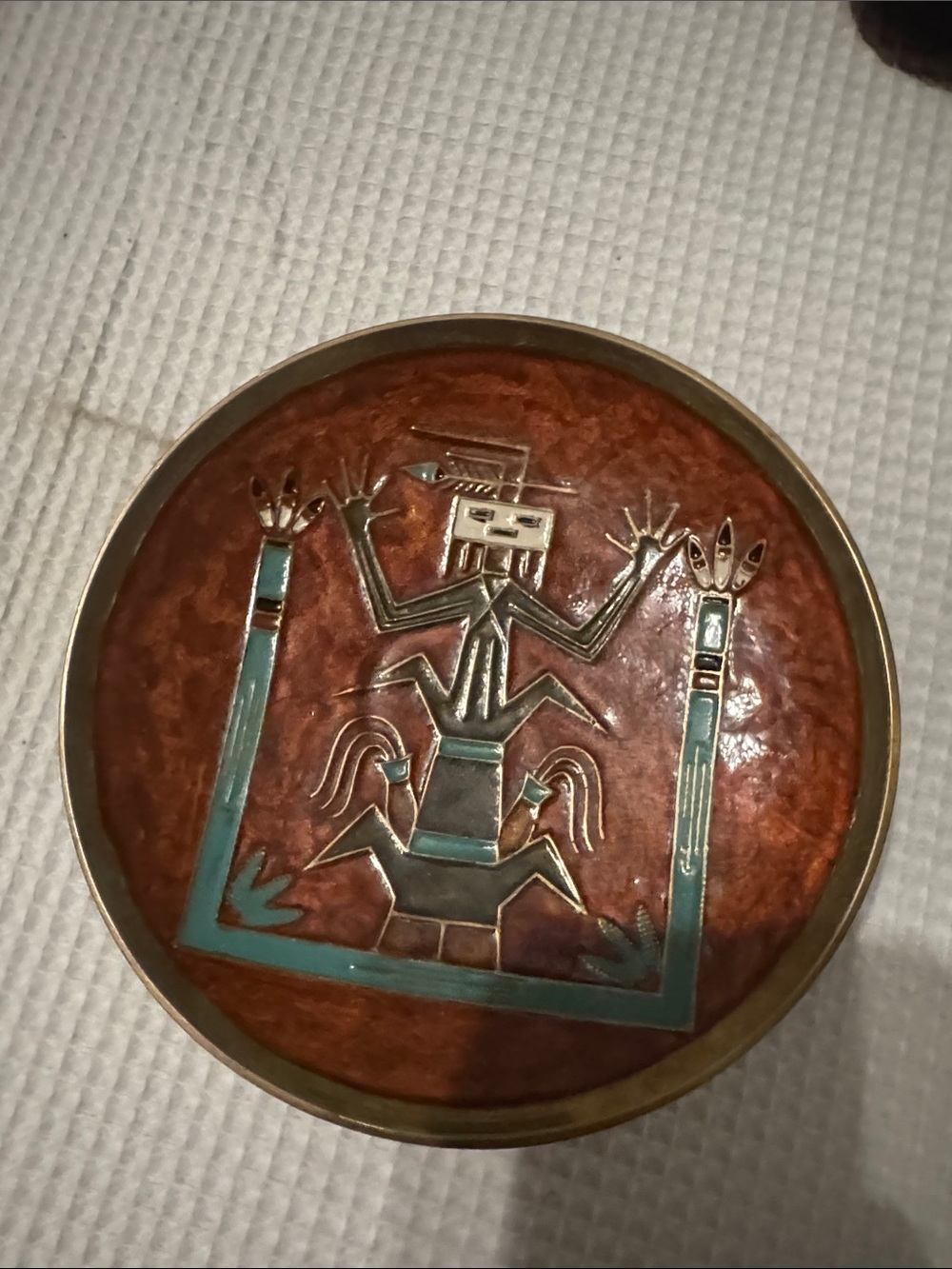 MCM Enamel over copper Bowl Mid Century Navajo Bowl
